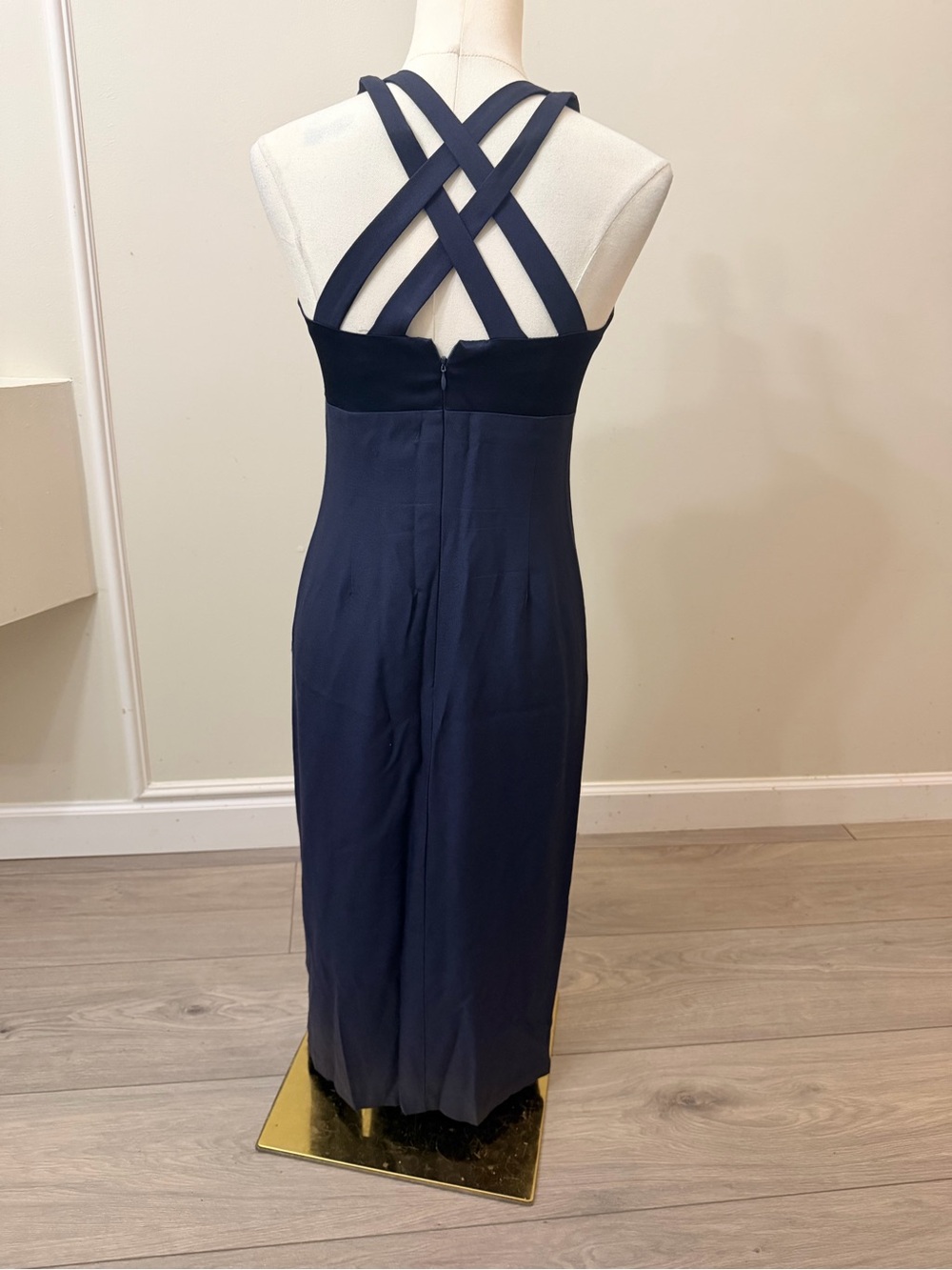 CDC Navy Satin Maxi Dress with Strappy Crossback - Picture 4 of 7